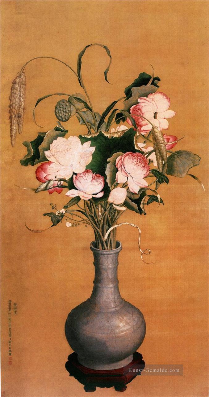 Lang glänzt Blumen alte China Tinte Giuseppe Castiglione Blumenschmuck Ölgemälde
